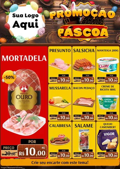 Modelo de Encarte para Encarte A4 Vertical com o tema Promoção Páscoa para Frios e Laticínios