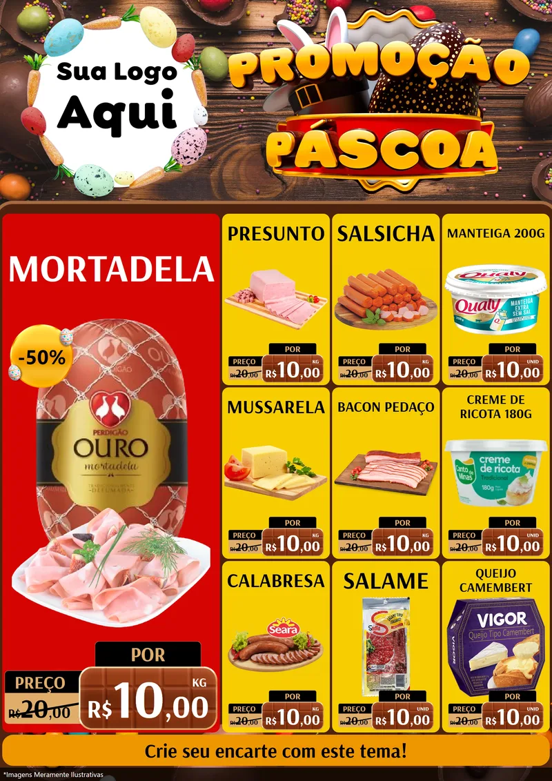 Modelo de Encarte para Encarte A4 Vertical com o tema Promoção Páscoa para Frios e Laticínios