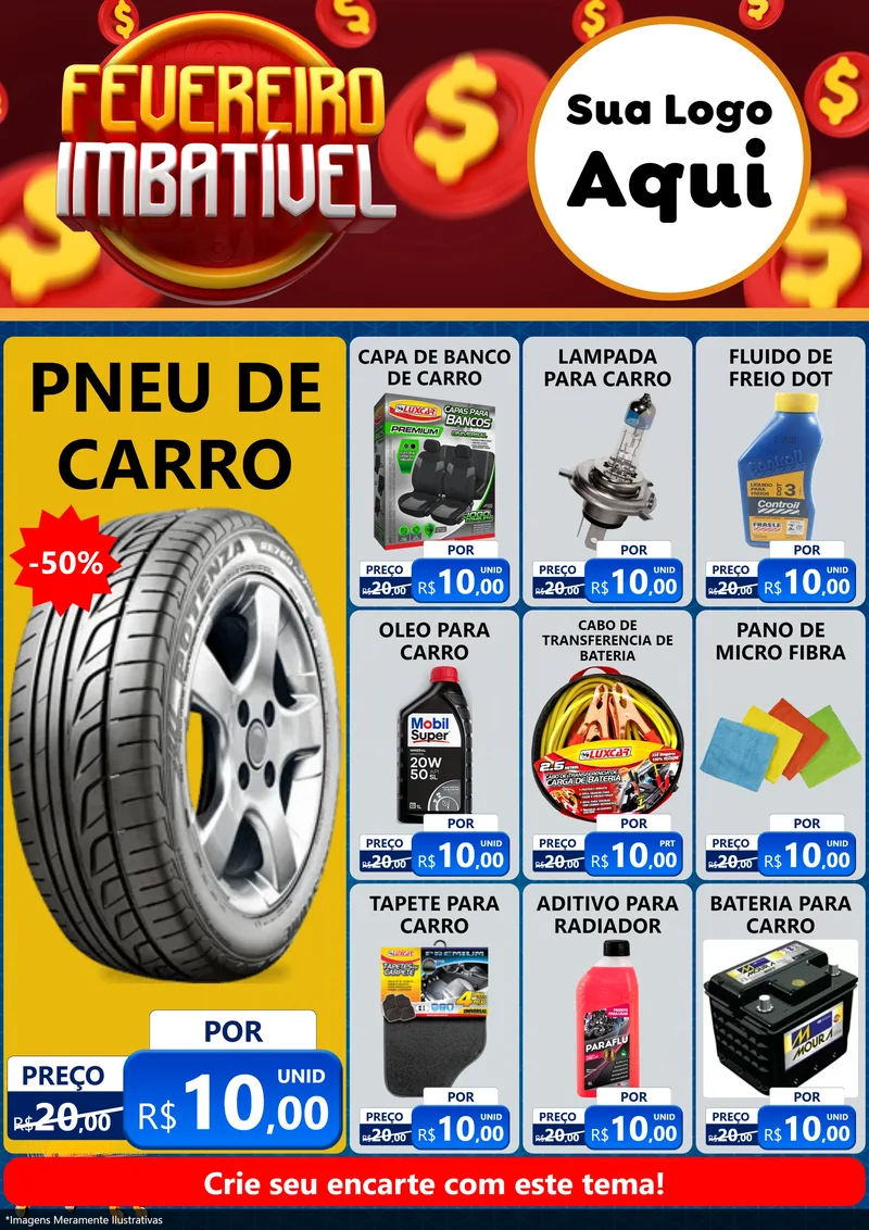 Modelo de Encarte para Encarte A4 Vertical com o tema Fevereiro Imbatível para Auto peças