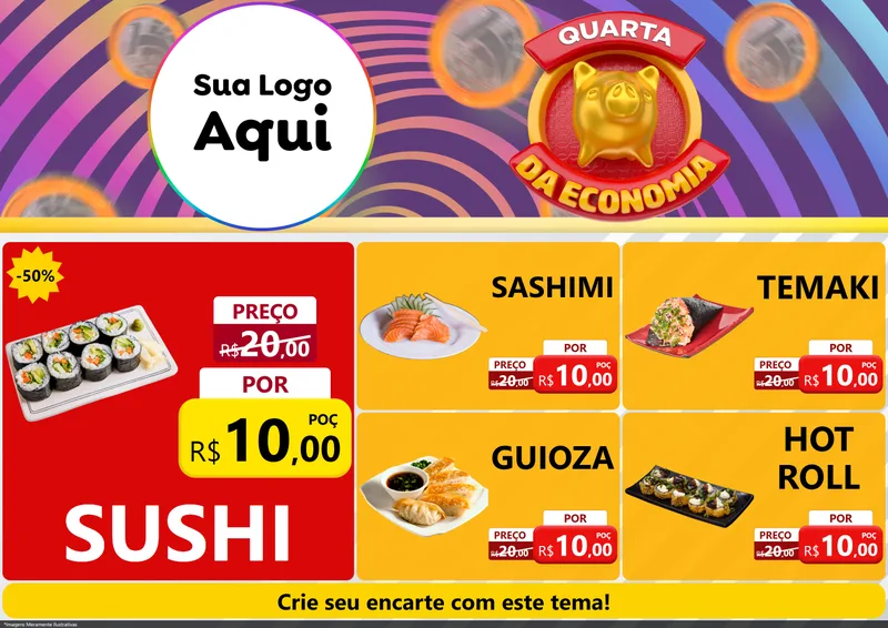 Modelo de Encarte para Encarte A4 Horizontal com o tema Quarta da Economia para Comida japonesa