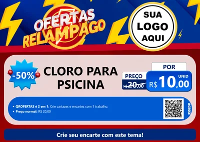 Modelo de Cartaz para Cartaz A4 Horizontal com o tema Ofertas Relâmpago para Produtos para Piscina