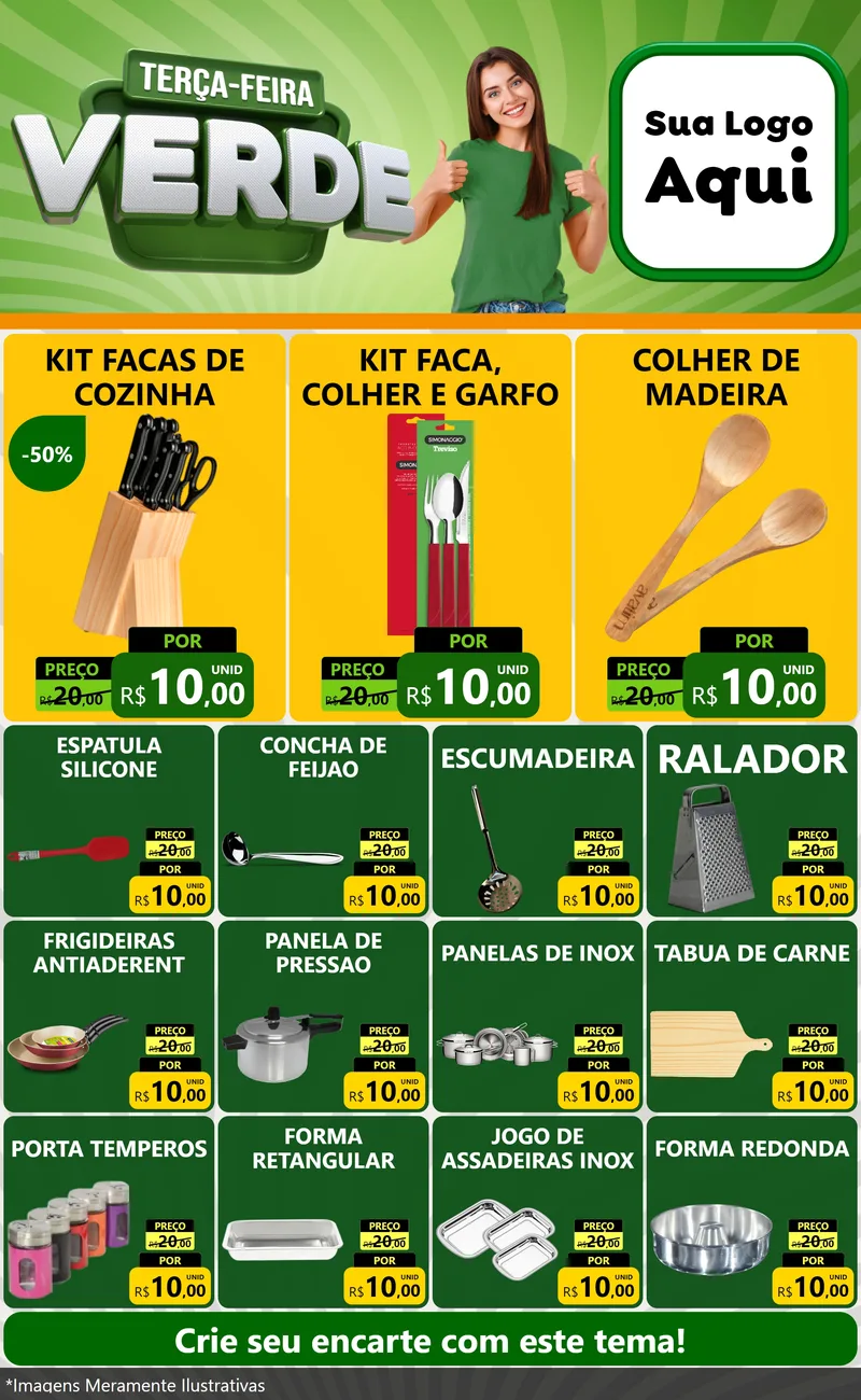 Modelo de Encarte para Encarte Grande com o tema Terça - Feira Verde para Utilidades Domésticas