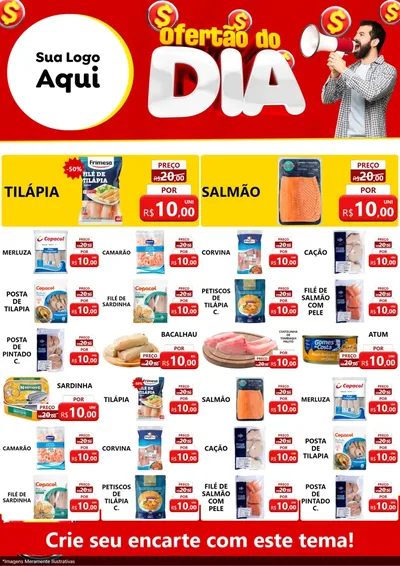 Modelo de Encarte para Encarte A4 Vertical com o tema Ofertão do dia para Peixaria