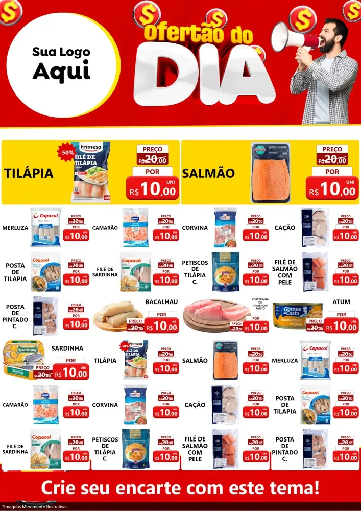 Modelo de Encarte para Encarte A4 Vertical com o tema Ofertão do dia para Peixaria