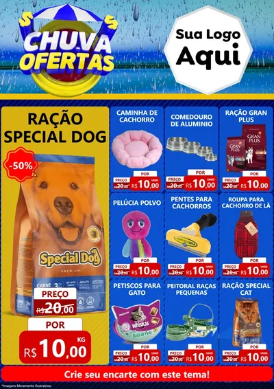Modelo de Encarte para Encarte A4 Vertical com o tema Chuva de Ofertas para Pet Shop