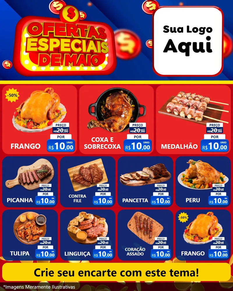 Modelo de Rede Social para Feed Instagram com o tema Ofertas Especiais de Maio para Assados
