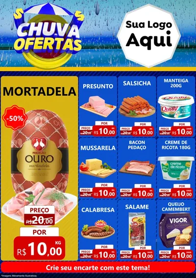 Modelo de Encarte para Encarte A4 Vertical com o tema Chuva de Ofertas para Frios e Laticínios
