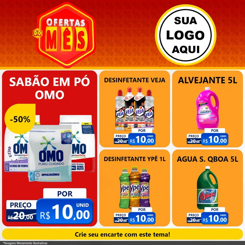 Modelo de Rede Social para Feed Facebook com o tema Ofertas do Mês para Produtos de Limpeza