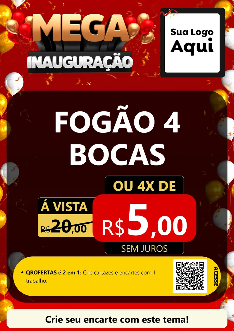 Modelo de Cartaz para Cartaz A4 Vertical com o tema Mega Inauguração para Móveis e Eletro