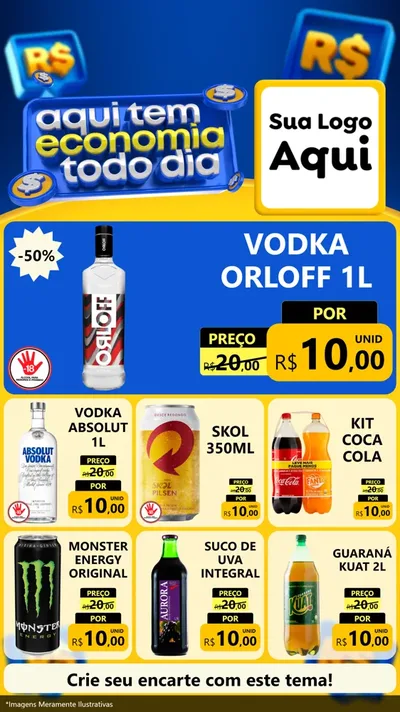 Modelo de Rede Social para Stories com o tema Aqui Tem Economia Todo Dia para Distribuidora de bebidas