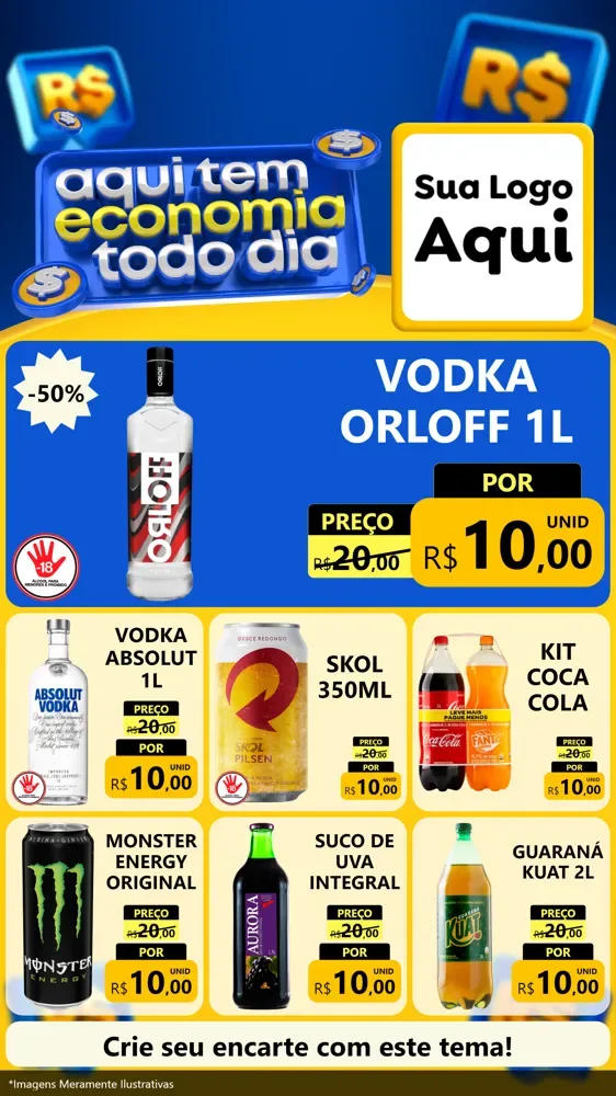 Modelo de Rede Social para Stories com o tema Aqui Tem Economia Todo Dia para Distribuidora de bebidas