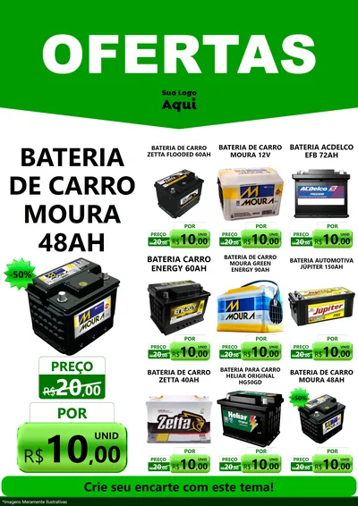 Modelo de Encarte para Encarte A4 Vertical com o tema Ofertas Verde Cartaz para Baterias Elétricas
