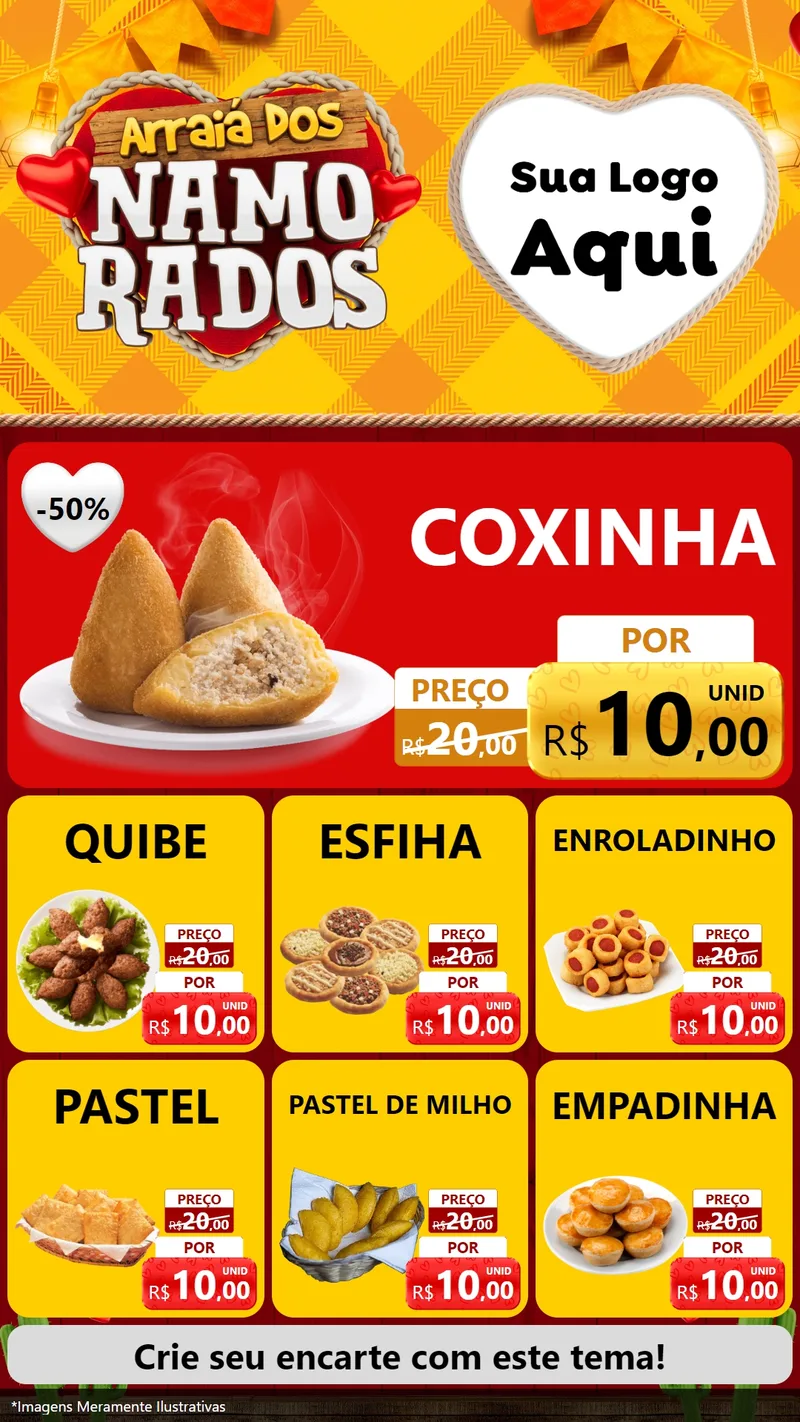 Modelo de Rede Social para Stories com o tema Arraiá dos Namorados para Salgadaria