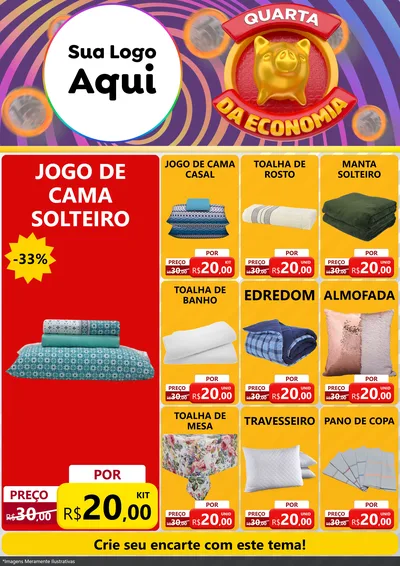 Modelo de Encarte para Encarte A4 Vertical com o tema Quarta da Economia para Cama, Mesa e Banho