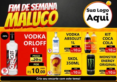 Modelo de Encarte para Encarte A4 Horizontal com o tema Final de Semana Maluco para Distribuidora de bebidas