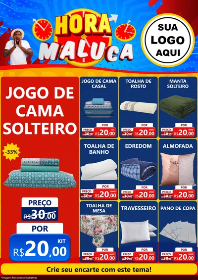 Modelo de Encarte para Encarte A4 Vertical com o tema Hora Maluca para Cama, Mesa e Banho