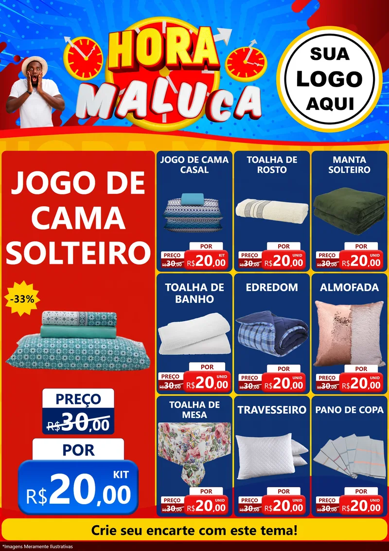 Modelo de Encarte para Encarte A4 Vertical com o tema Hora Maluca para Cama, Mesa e Banho