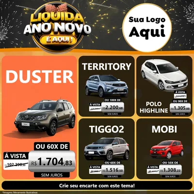 Modelo de Rede Social para Feed Facebook com o tema Liquida Ano Novo É Aqui! para Concessionaria de Carros