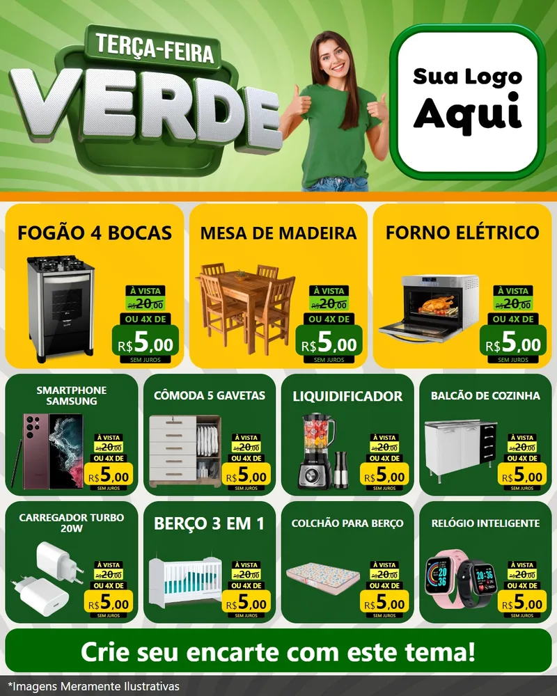 Modelo de Rede Social para Feed Instagram com o tema Terça - Feira Verde para Móveis e Eletro