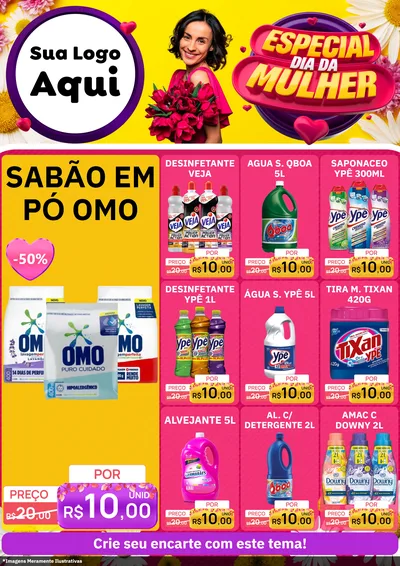 Modelo de Encarte para Encarte A4 Vertical com o tema Especial Dia da Mulher para Produtos de Limpeza