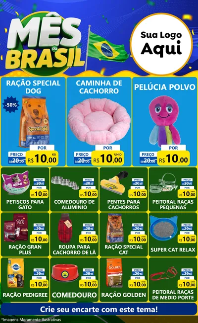 Modelo de Encarte para Encarte Grande com o tema Mês do Brasil para Pet Shop