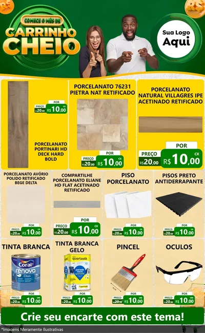 Modelo de Encarte para Encarte Grande com o tema Carrinho Cheio para Pisos e revestimentos