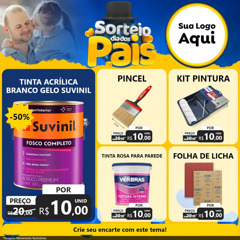 Modelo de Rede Social para Feed Facebook com o tema Sorteio Dia Dos Pais para Tintas e Ferramentas