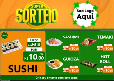 Modelo de Encarte para Encarte A4 Horizontal com o tema Super Sorteio para Comida japonesa