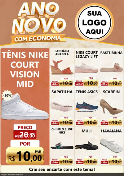 Modelo de Encarte para Encarte A4 Vertical com o tema Ano Novo Com Economia para Calçados