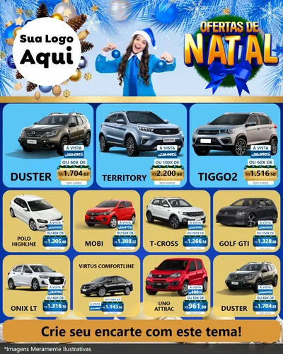 Modelo de Rede Social para Feed Instagram com o tema Ofertas de Natal para Concessionaria de Carros