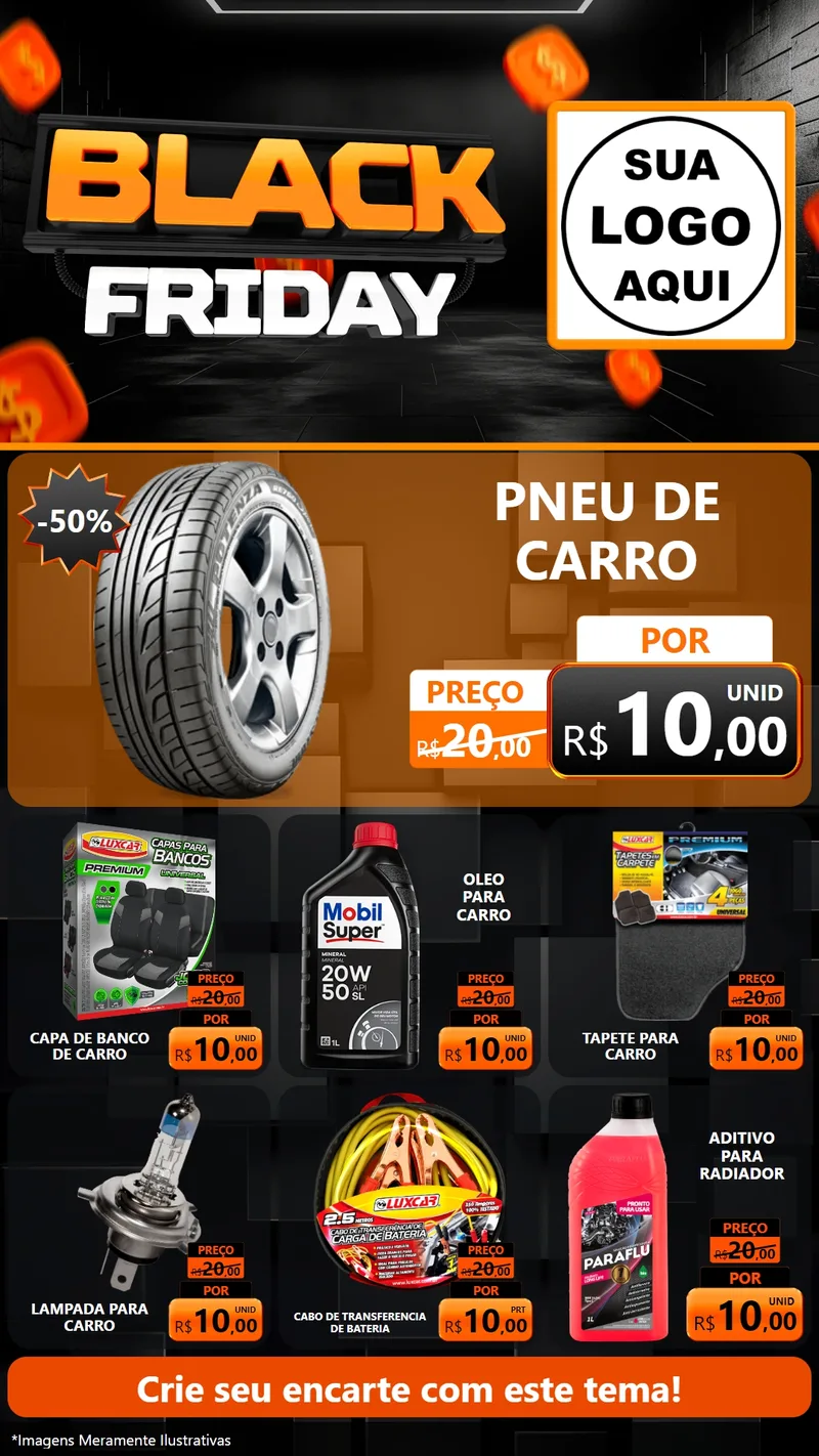 Modelo de Rede Social para Stories com o tema Black Friday para Auto peças