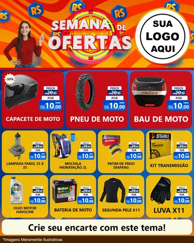 Modelo de Rede Social para Feed Instagram com o tema Semana de Ofertas para Moto peças