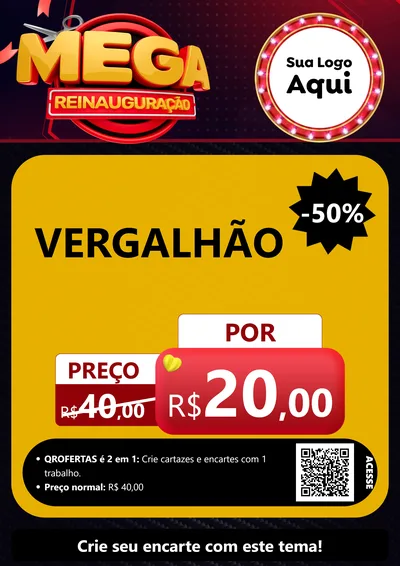 Modelo de Cartaz para Cartaz A4 Vertical com o tema Mega Reinauguração para Ferragens