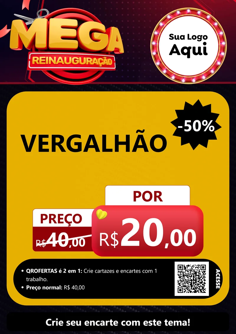Modelo de Cartaz para Cartaz A4 Vertical com o tema Mega Reinauguração para Ferragens