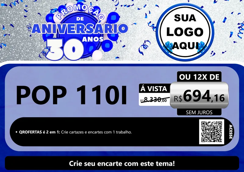 Modelo de Cartaz para Cartaz A4 Horizontal com o tema Promoção de Aniversário - 30 Anos para Concessionaria de Motos