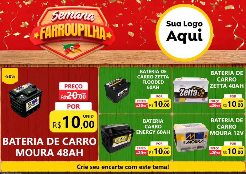 Modelo de Encarte para Encarte A4 Horizontal com o tema Semana Farroupilha para Baterias Elétricas