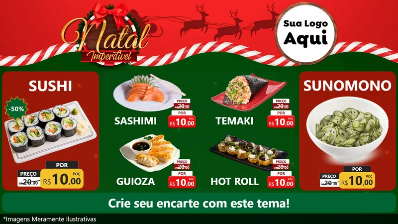 Modelo de TV para TV Horizontal com o tema Natal Imperdível para Comida japonesa