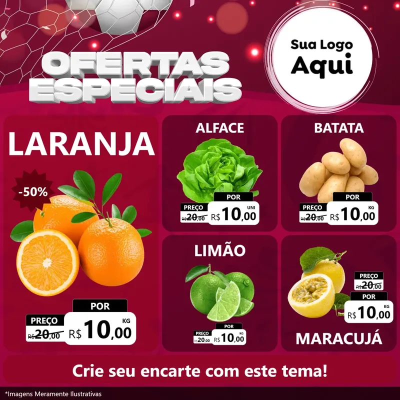 Modelo de Rede Social para Feed Facebook com o tema Ofertas Especiais - Futebol para Hortifrúti