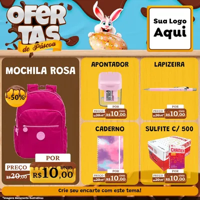 Modelo de Rede Social para Feed Facebook com o tema Ofertas de Páscoa para Papelaria