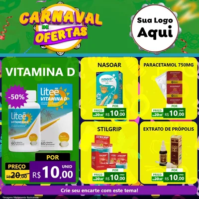 Modelo de Rede Social para Feed Facebook com o tema Carnaval de Ofertas para Farmácia