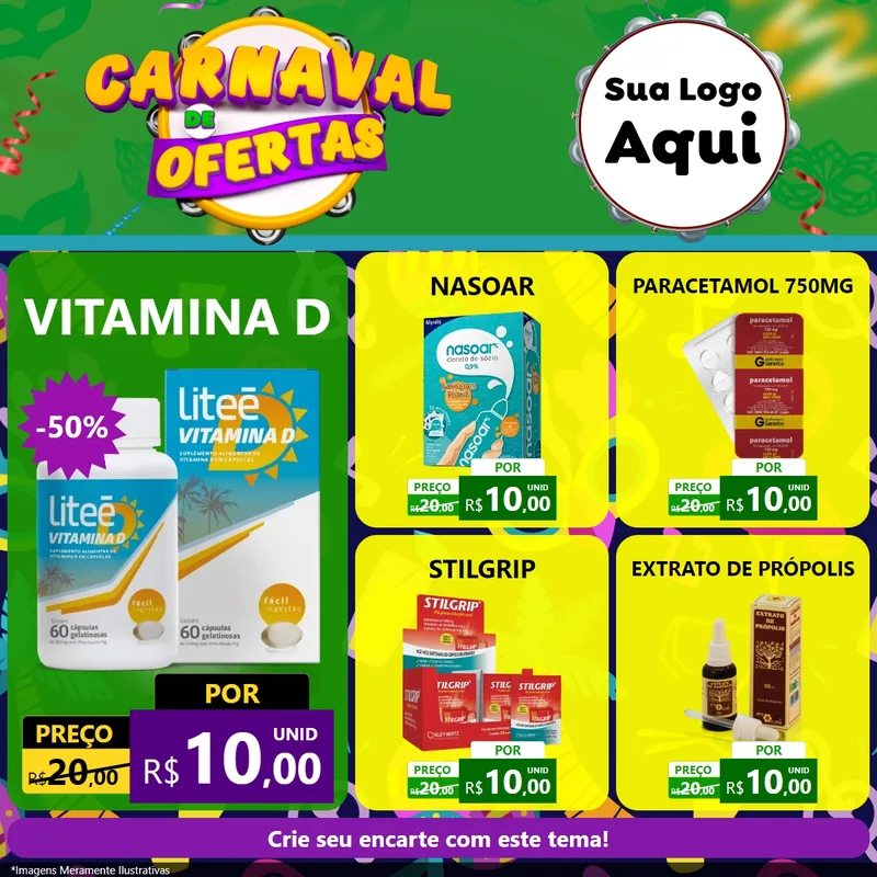 Modelo de Rede Social para Feed Facebook com o tema Carnaval de Ofertas para Farmácia