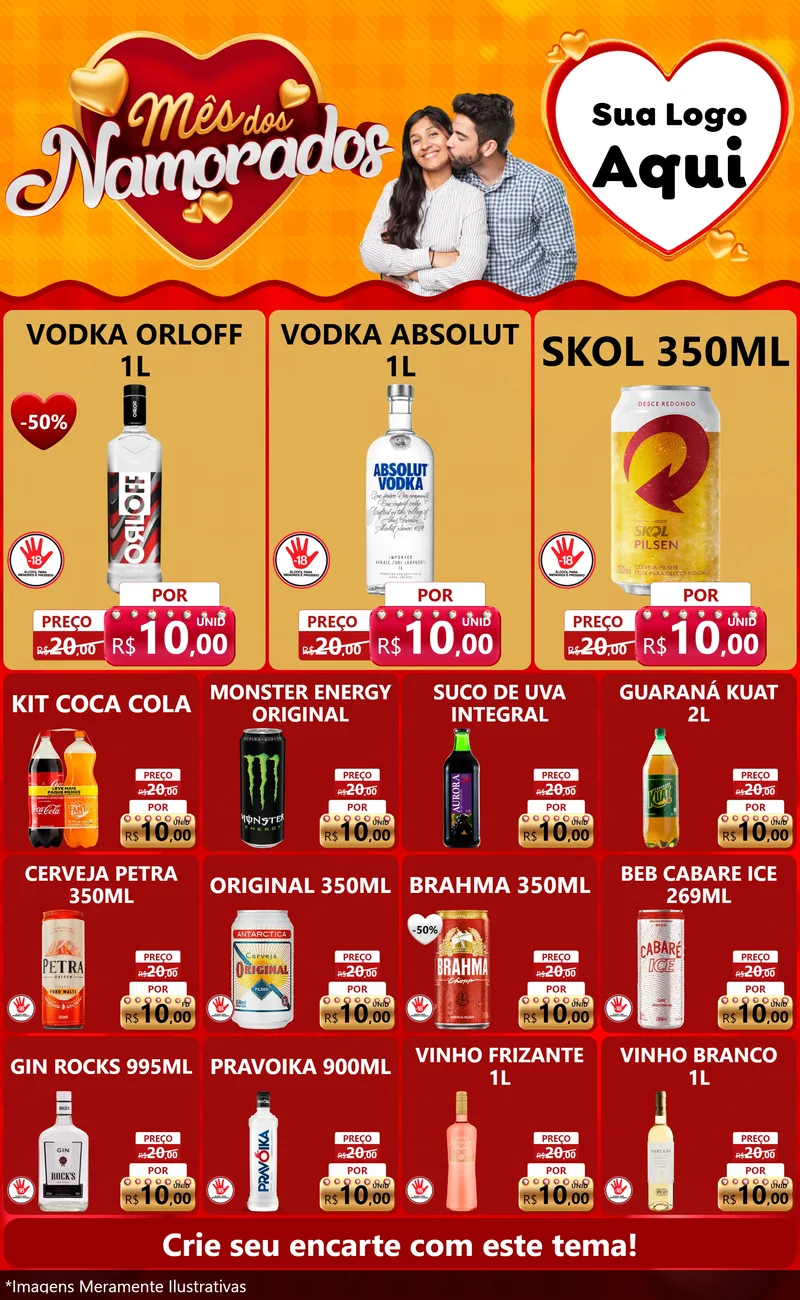 Modelo de Encarte para Encarte Grande com o tema Mês dos Namorados para Distribuidora de bebidas