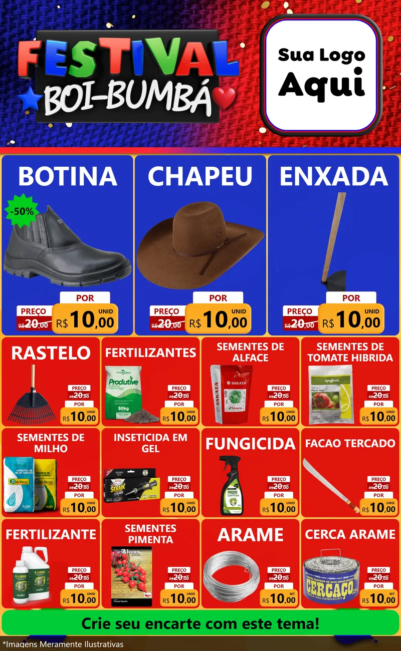 Modelo de Encarte para Encarte Grande com o tema Festival Boi-Bumbá para Agropecuária