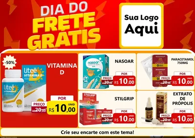 Modelo de Encarte para Encarte A4 Horizontal com o tema Dia do Frete Grátis para Farmácia