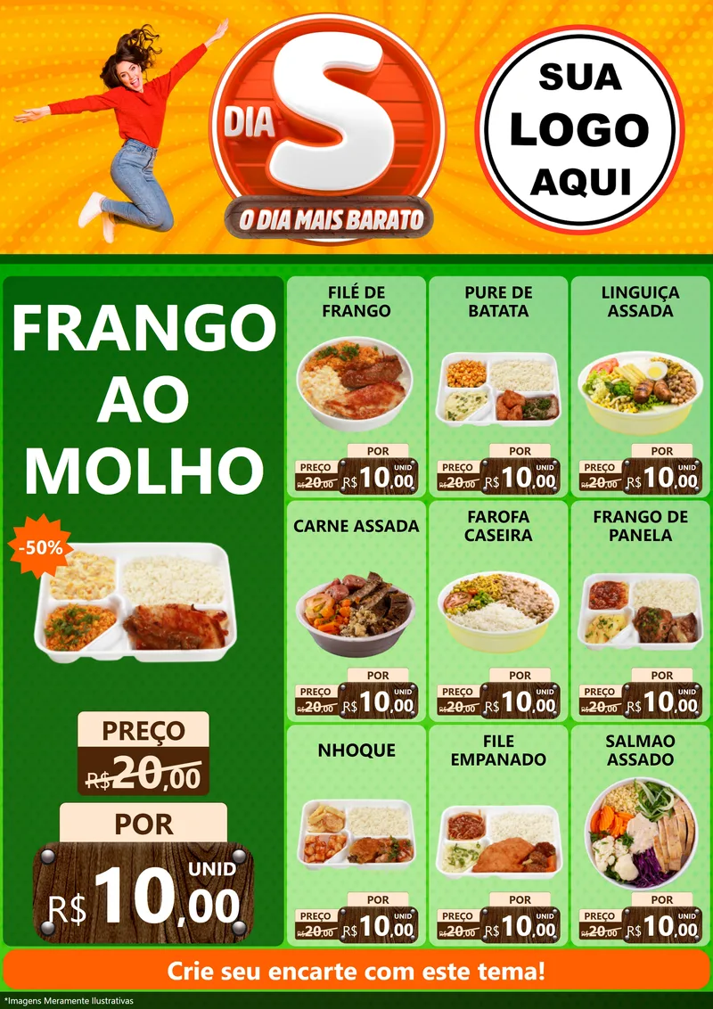 Modelo de Encarte para Encarte A4 Vertical com o tema Dia S - O Dia Mais Barato para Restaurante