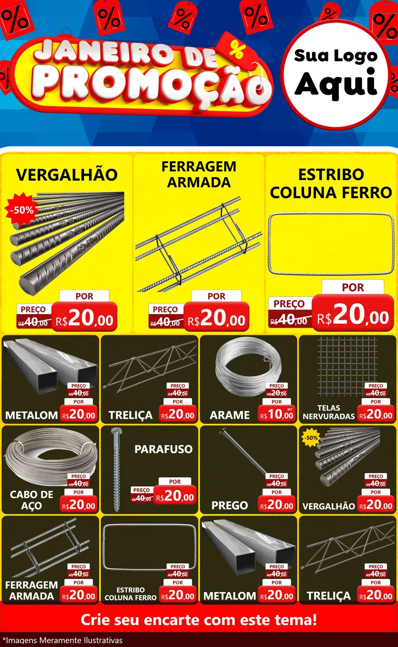 Modelo de Encarte para Encarte Grande com o tema Janeiro de Promoção para Ferragens