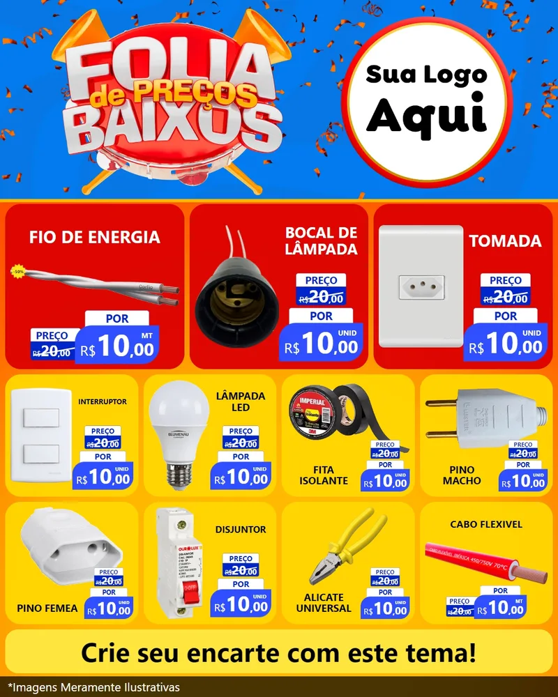 Modelo de Rede Social para Feed Instagram com o tema Folia de Preços Baixos para Materiais Elétricos