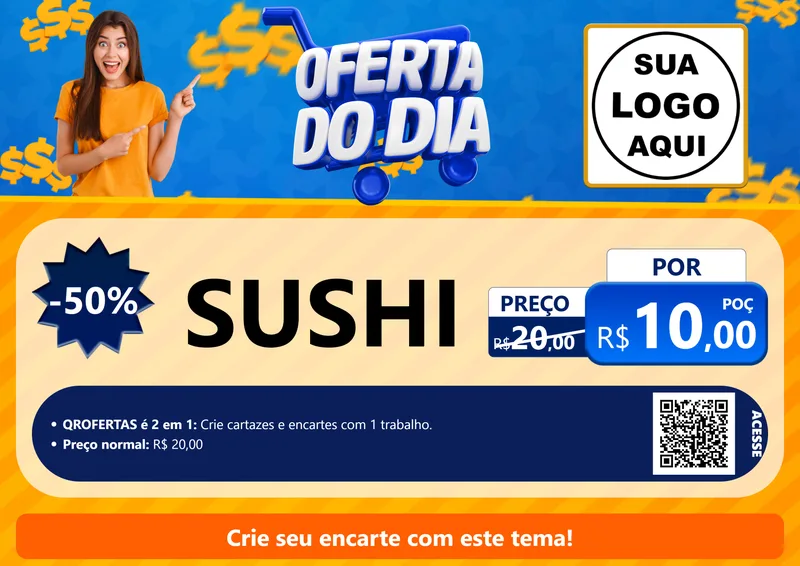 Modelo de Cartaz para Cartaz A4 Horizontal com o tema Oferta do Dia para Comida japonesa