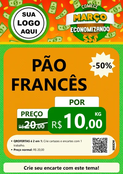 Modelo de Cartaz para Cartaz A4 Vertical com o tema Comece Março Economizando para Padaria