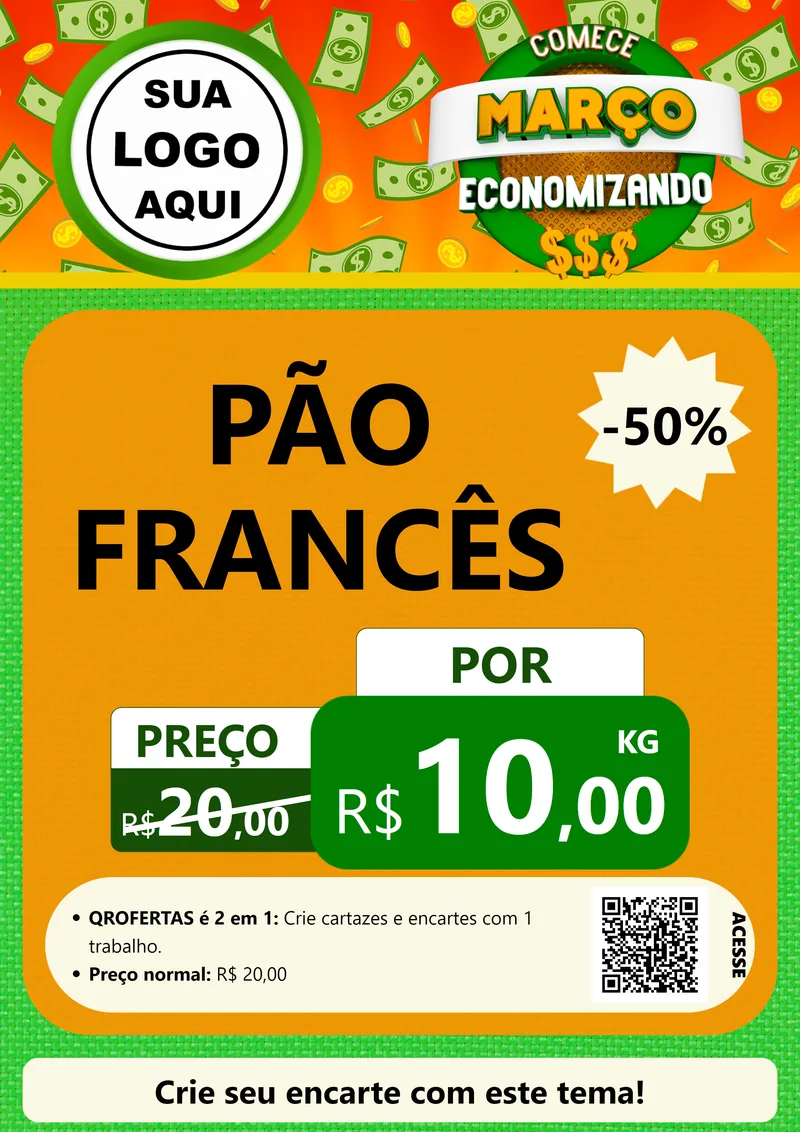 Modelo de Cartaz para Cartaz A4 Vertical com o tema Comece Março Economizando para Padaria